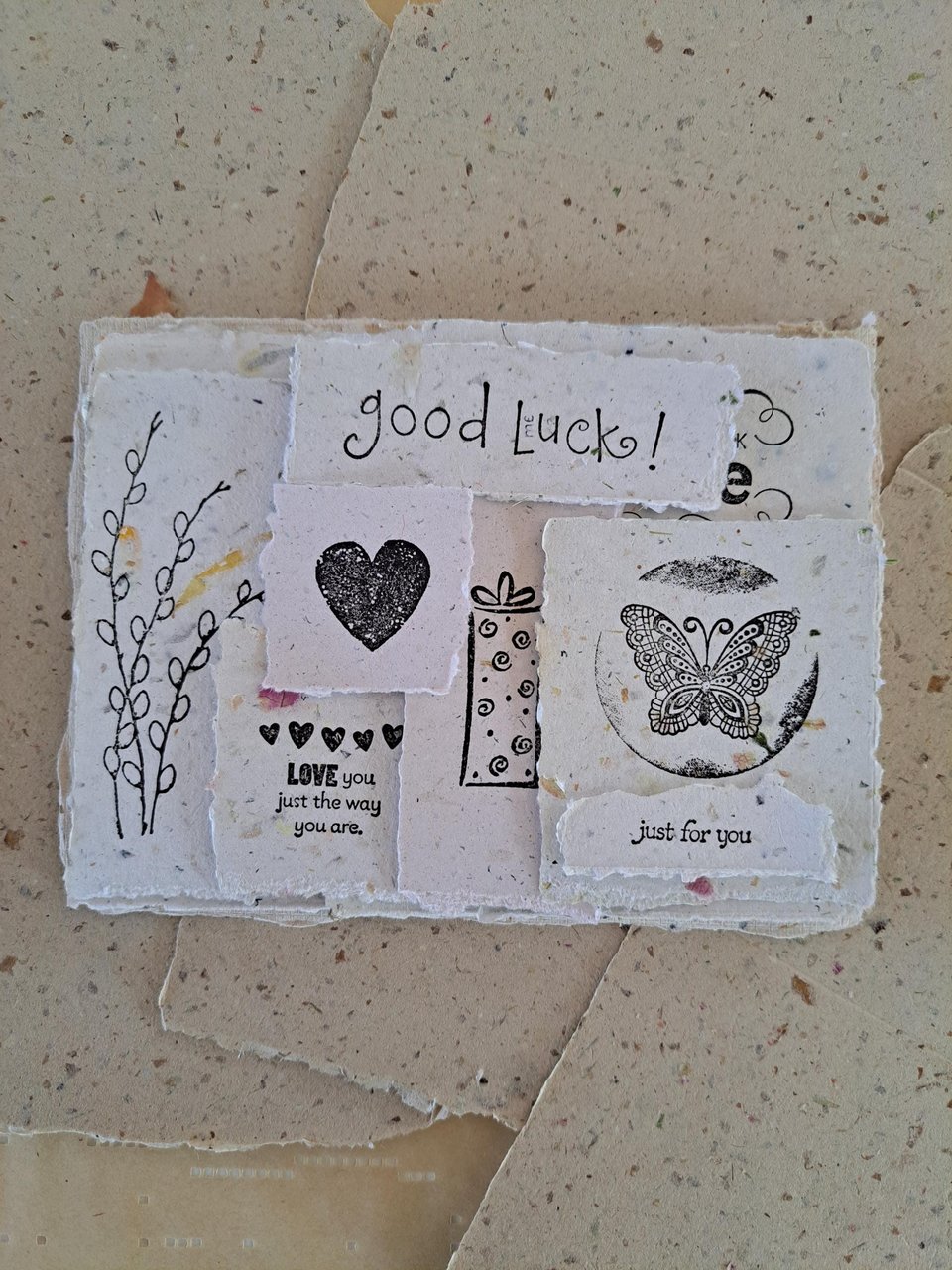 Ephemera - 20 pieces of hand stamped, handmade recycled paper for vintage junk journal and scrapbooks