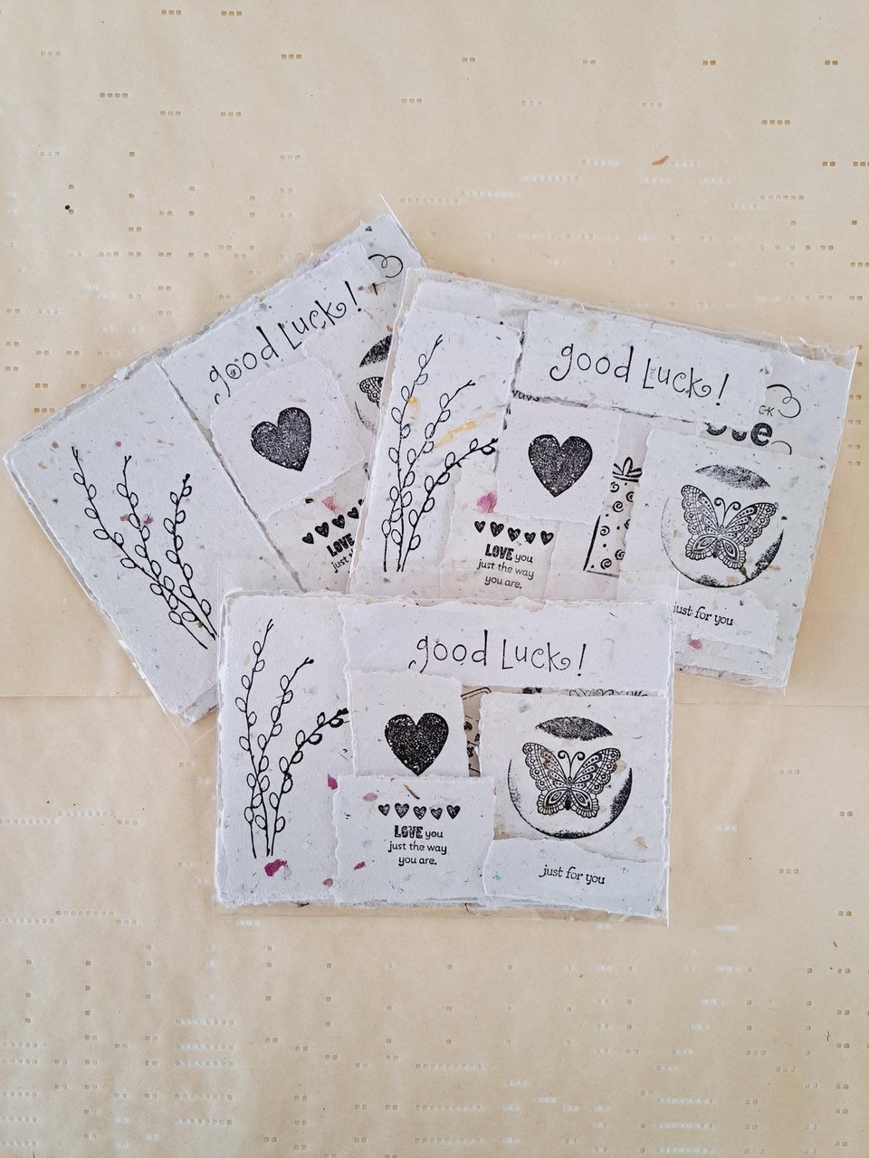 Ephemera - 20 pieces of hand stamped, handmade recycled paper for vintage junk journal and scrapbooks