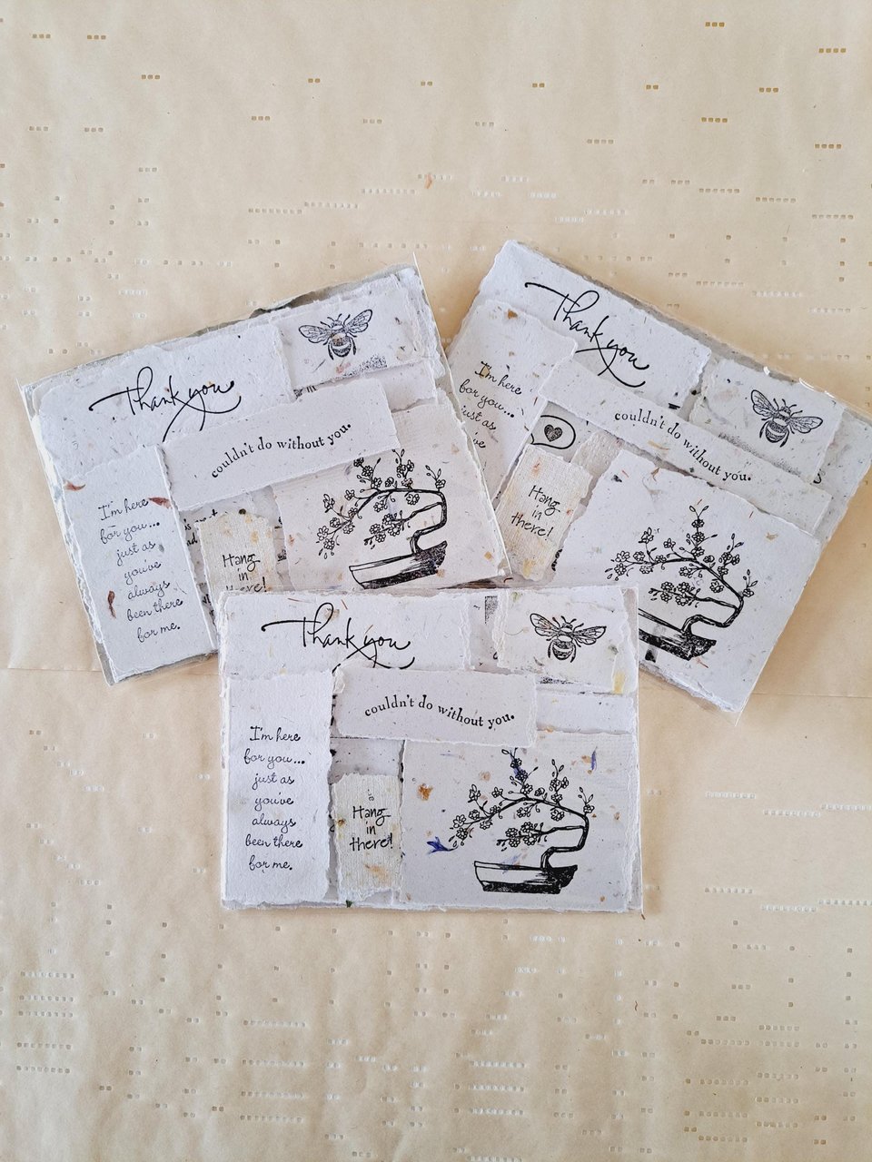 20 small pieces of Hand Stamped handmade Recycled Paper Ephemera for Junk Journals
