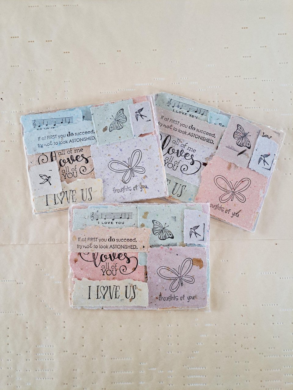 Handmade Stamped Recycled Paper Ephemera Pack: Junk Journal Supplies, 20 small pieces