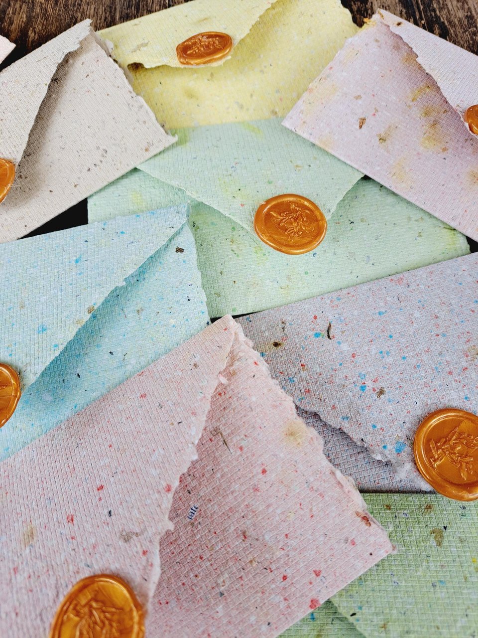 6 Old fashioned Lettergrams - Handmade Recycled Writing Paper - mixed colour folding letter sheets with seal. Gift boxed