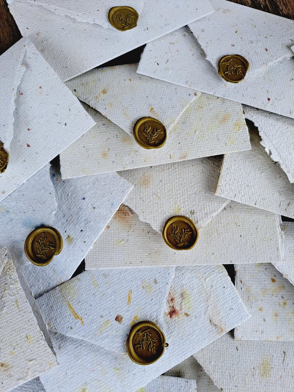 Gift Box of 6 Old fashioned Lettergrams - Handmade Recycled Writing Paper Folding Letters - neutral tones with wax seal.