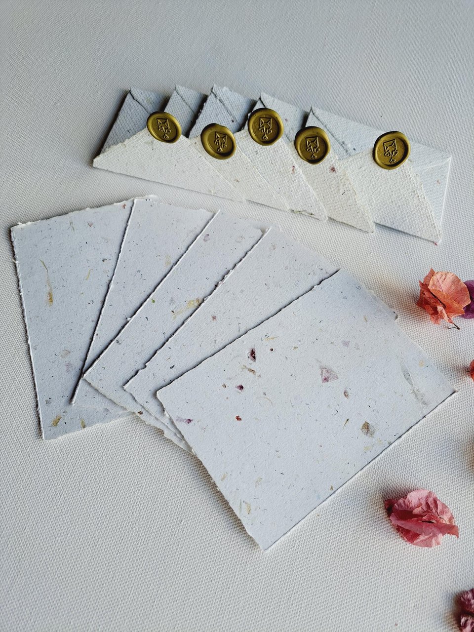 MINI Handmade Recycled Paper  note and envelope set with botanicals in gift box