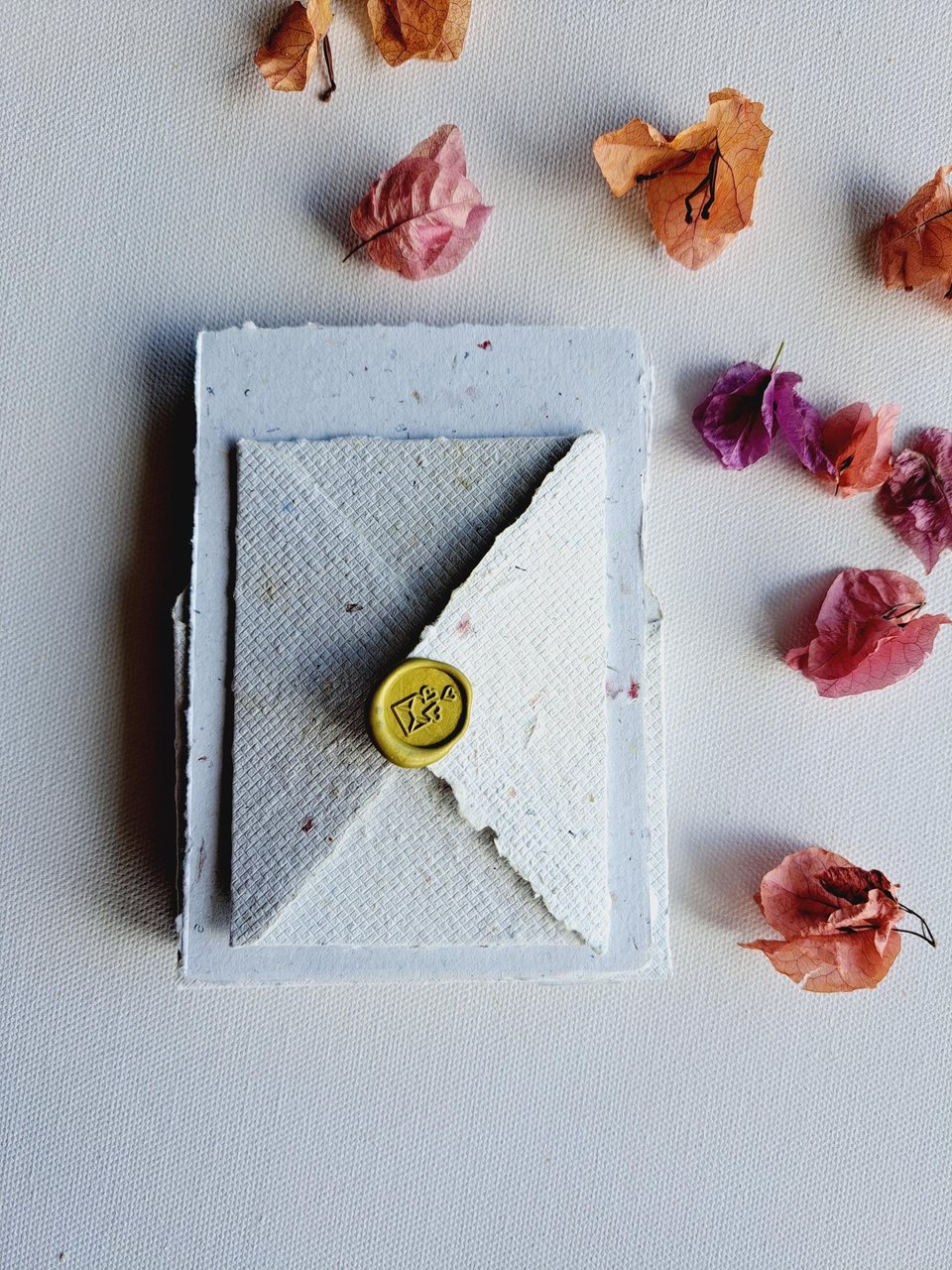 MINI Handmade Recycled Paper  note and envelope set with botanicals in gift box
