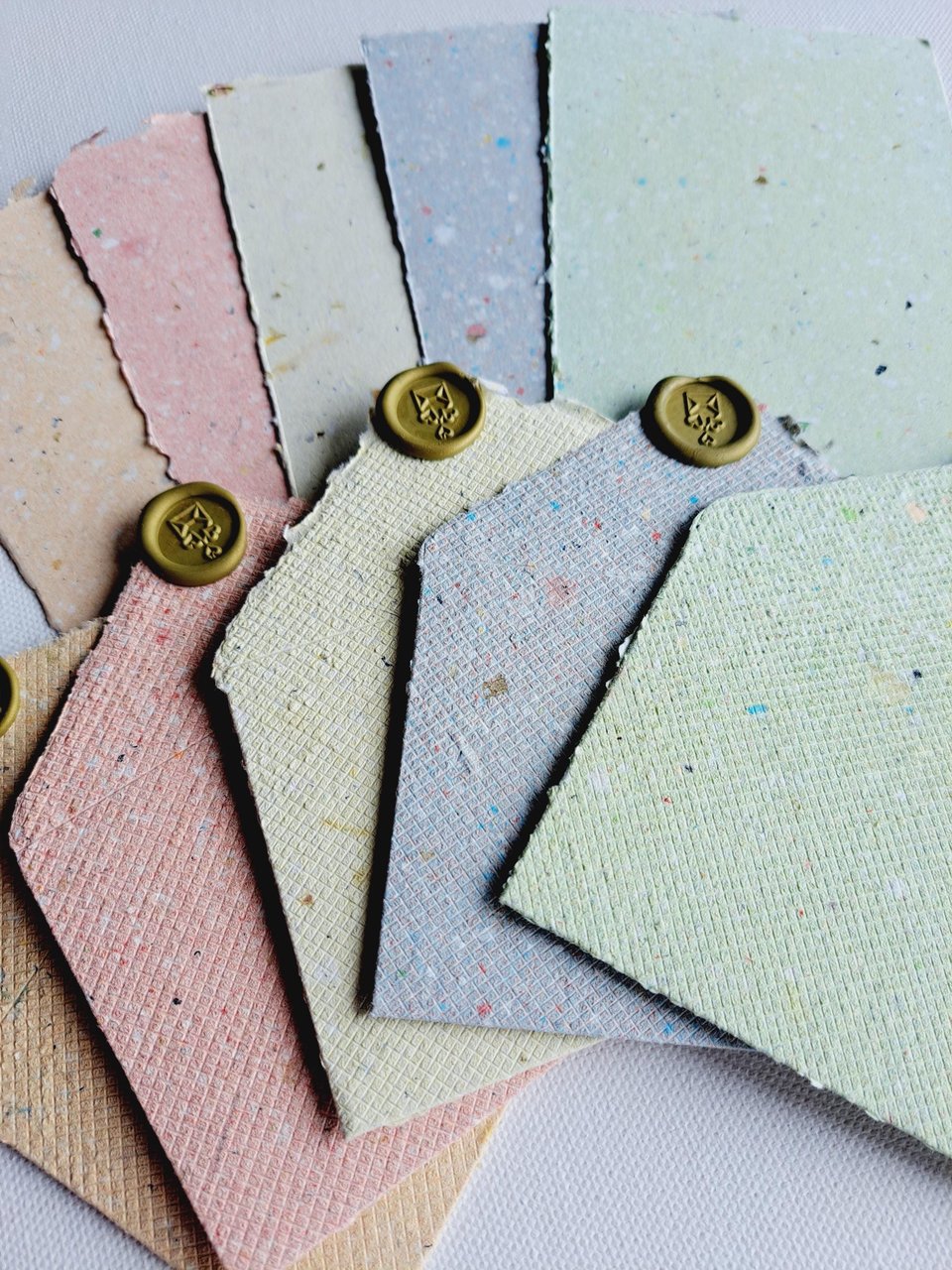 MINI Handmade Recycled Paper sheets and envelopes - colourful