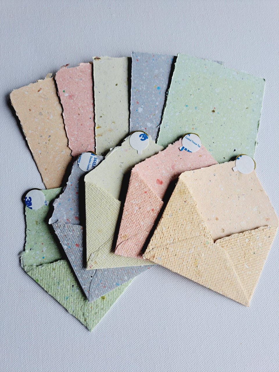 MINI Handmade Recycled Paper sheets and envelopes - colourful