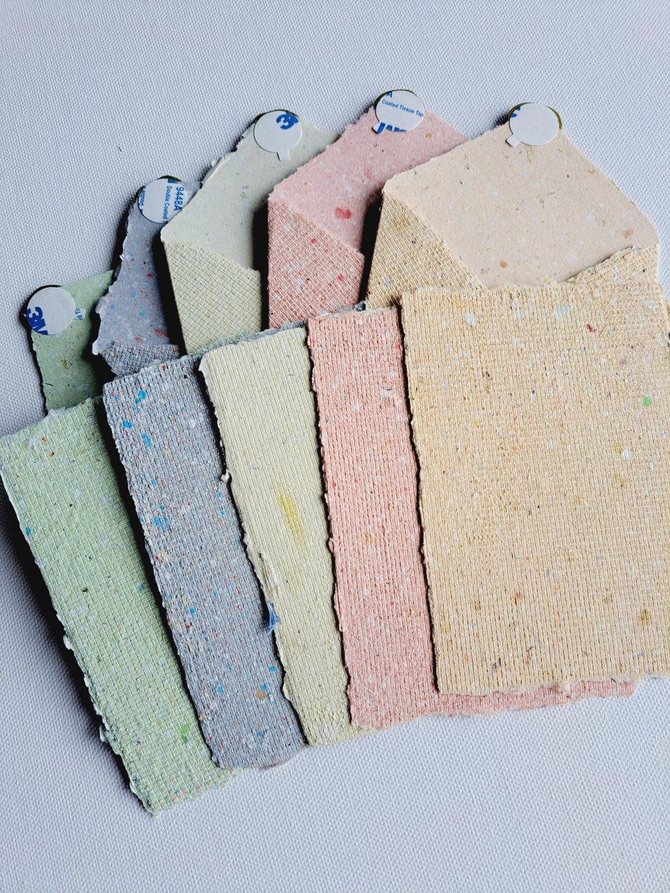 MINI Handmade Recycled Paper sheets and envelopes - colourful