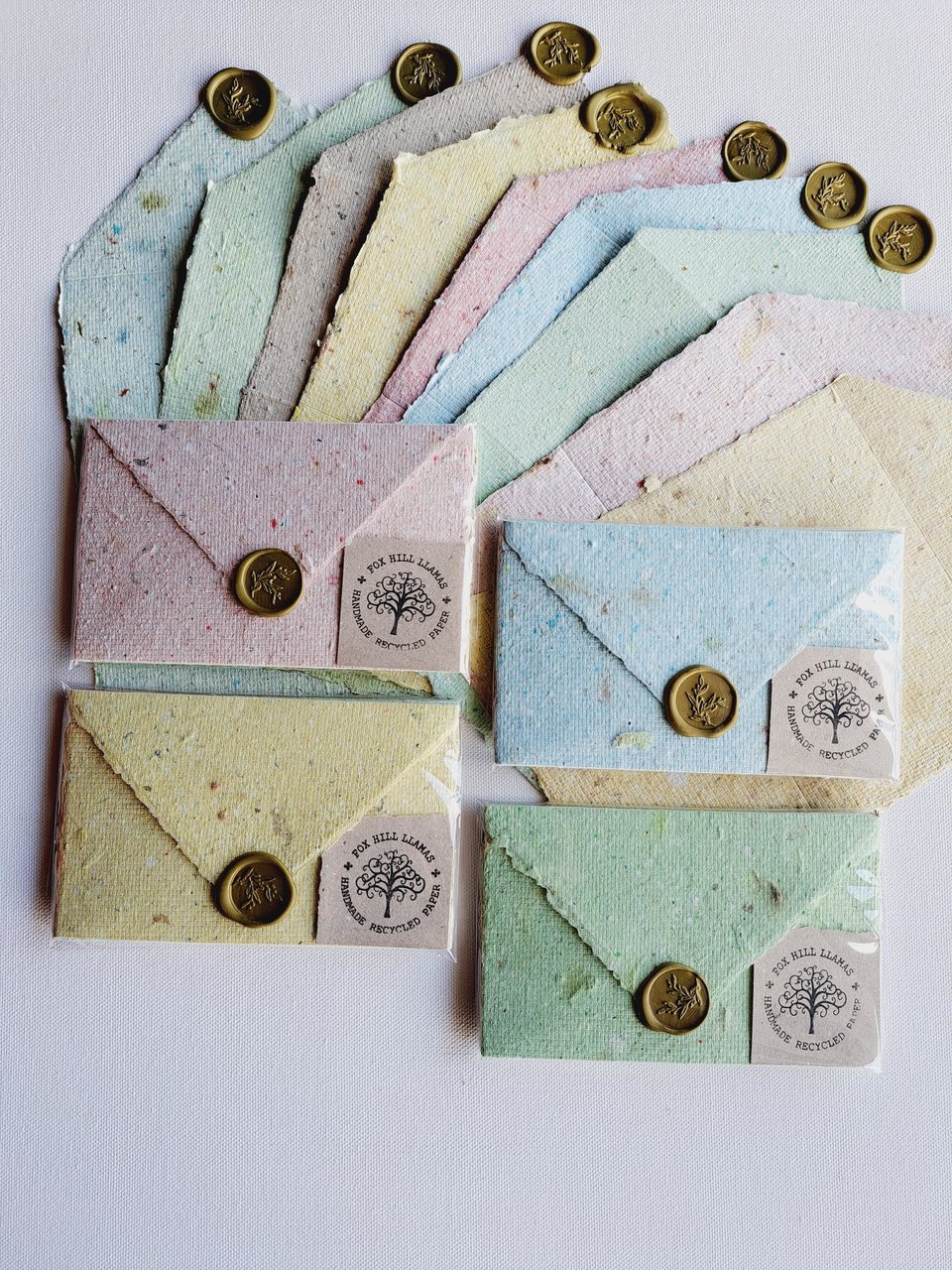 Old fashioned Folding Letters - Lettergrams - Handmade Recycled Paper - mixed colour folding writing sheets with seal.