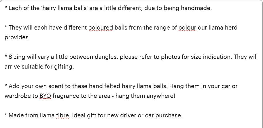 Hairy Llama Balls. Handmade Car Mirror Dangle Diffuser. BYO scent or essential oil