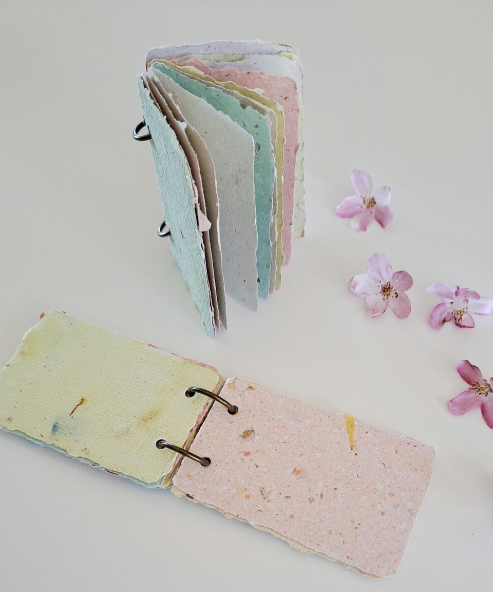 TINY Colourful handmade recycled paper note book / mini journal