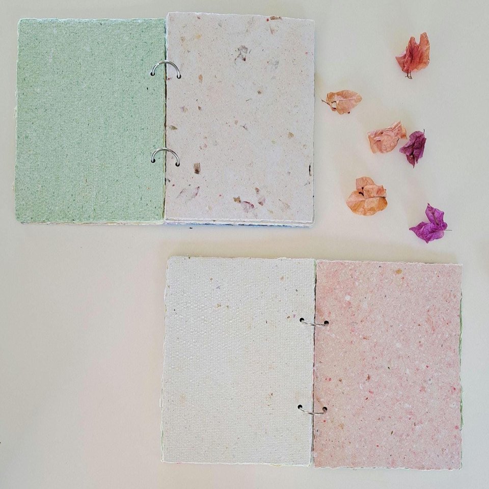 Colourful handmade recycled paper journal / notebook -  5x7 inches with binder rings