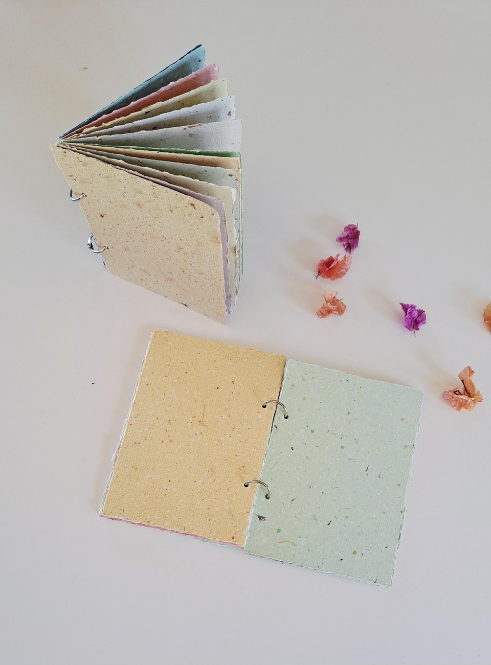 Colourful handmade recycled paper journal / notebook -  5x7 inches with binder rings