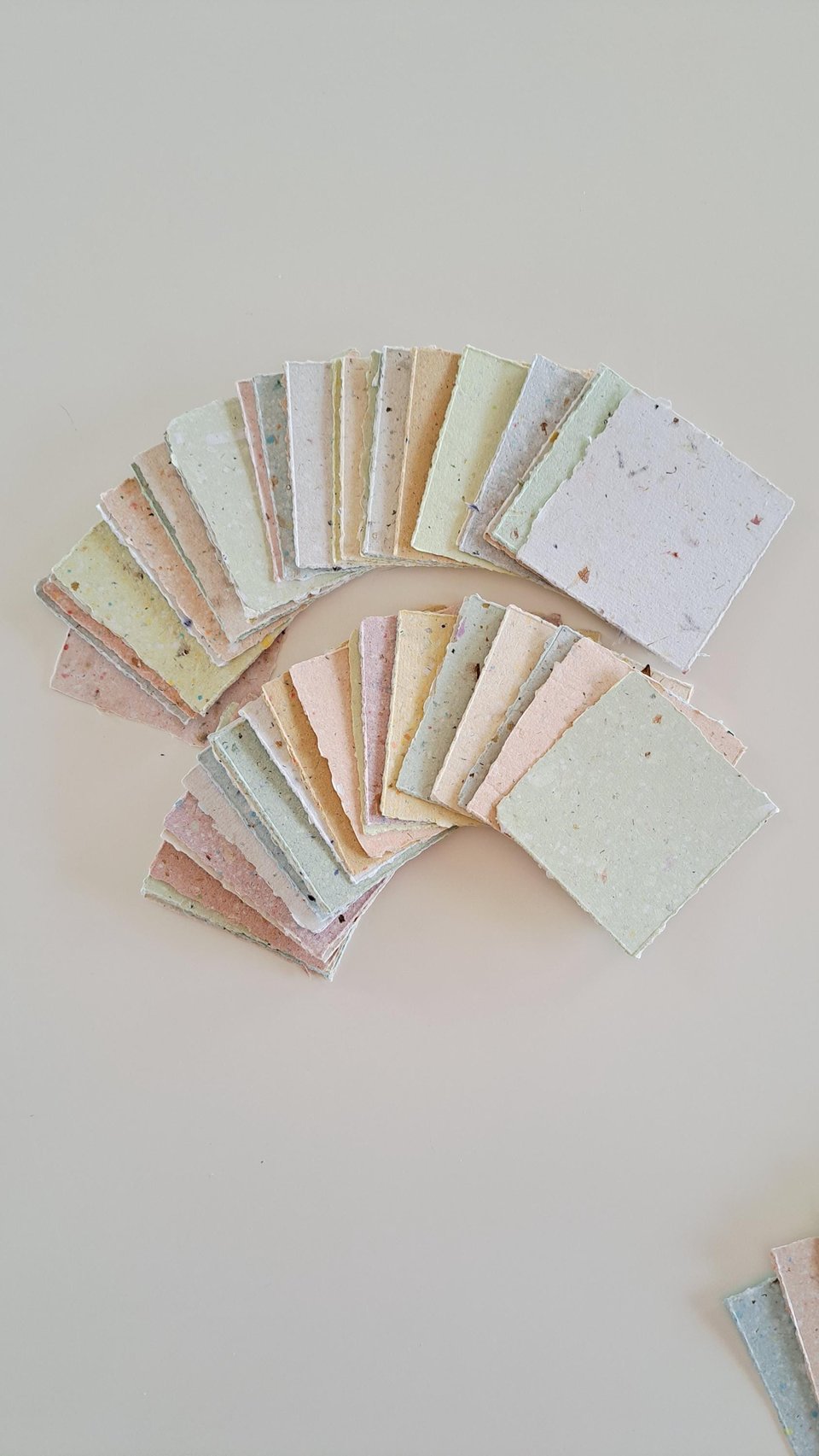 Box of Note Paper. 50 Handmade small sheets. 3 inch sqaure Recycled Note Paper. Gift Boxed. Deckle edge and Hand Torn pieces