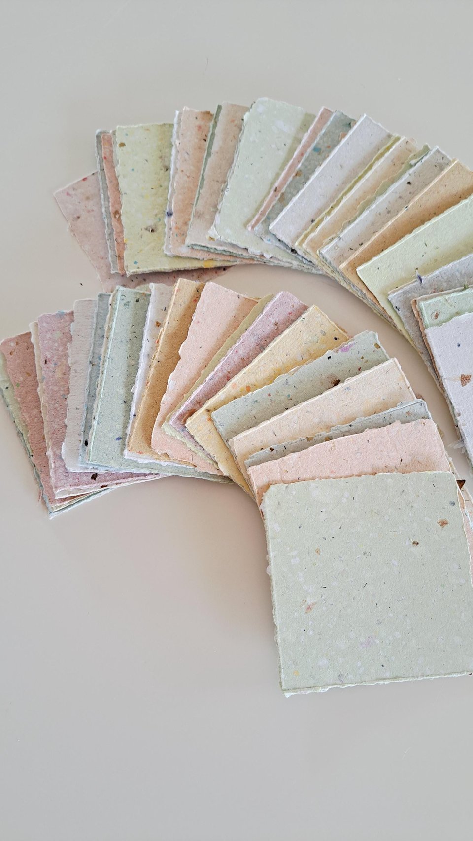 Box of Note Paper. 50 Handmade small sheets. 3 inch sqaure Recycled Note Paper. Gift Boxed. Deckle edge and Hand Torn pieces