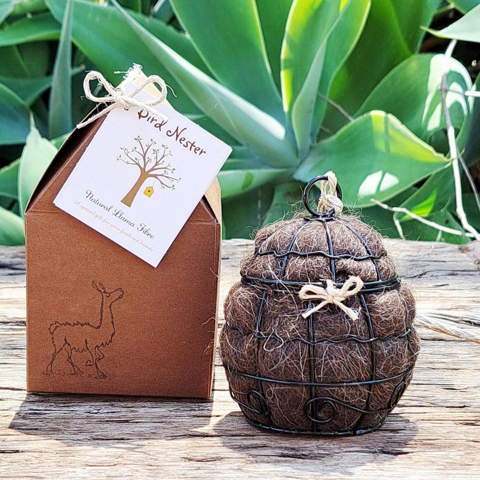 Small Bird Nester with refill in gift boxes. Llama Fibre Nesting Material for garden / bird lover. Birdhouse / birdbath / feeder accessory