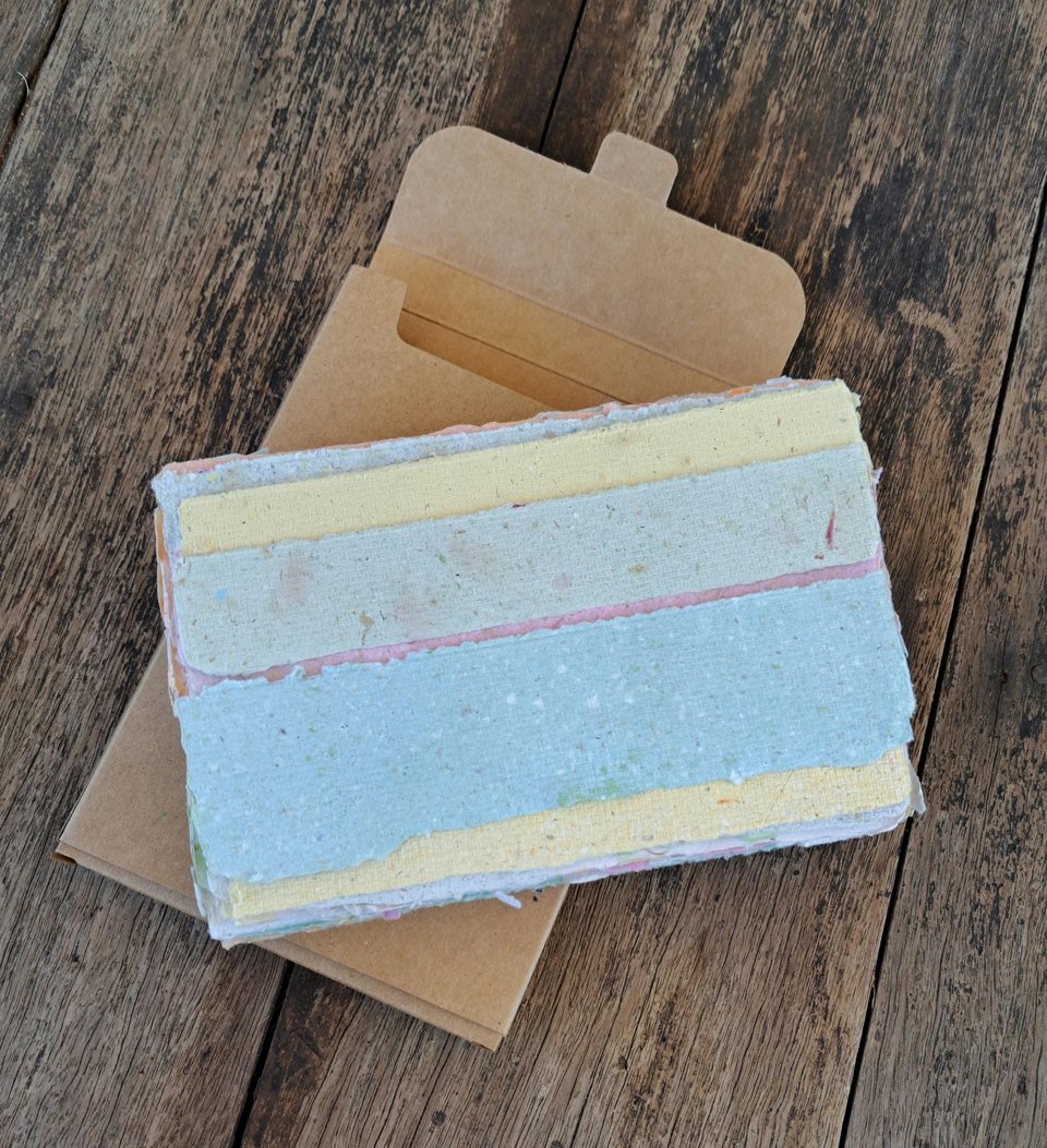 Small pouch of mixed handmade paper off-cut strips / pieces for torn paper art / mixed media