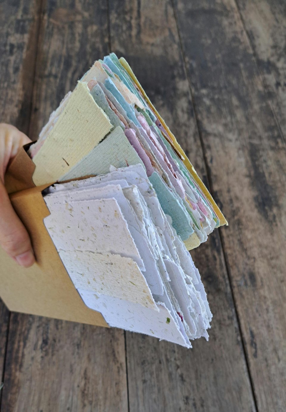 Small pouch of mixed handmade paper off-cut strips / pieces for torn paper art / mixed media