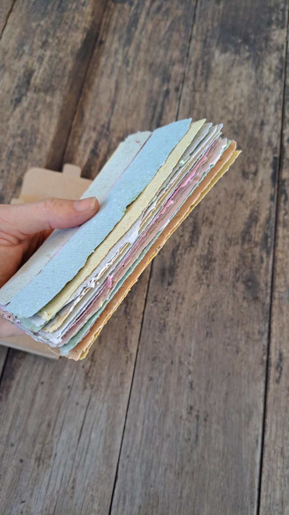 Small pouch of mixed handmade paper off-cut strips / pieces for torn paper art / mixed media