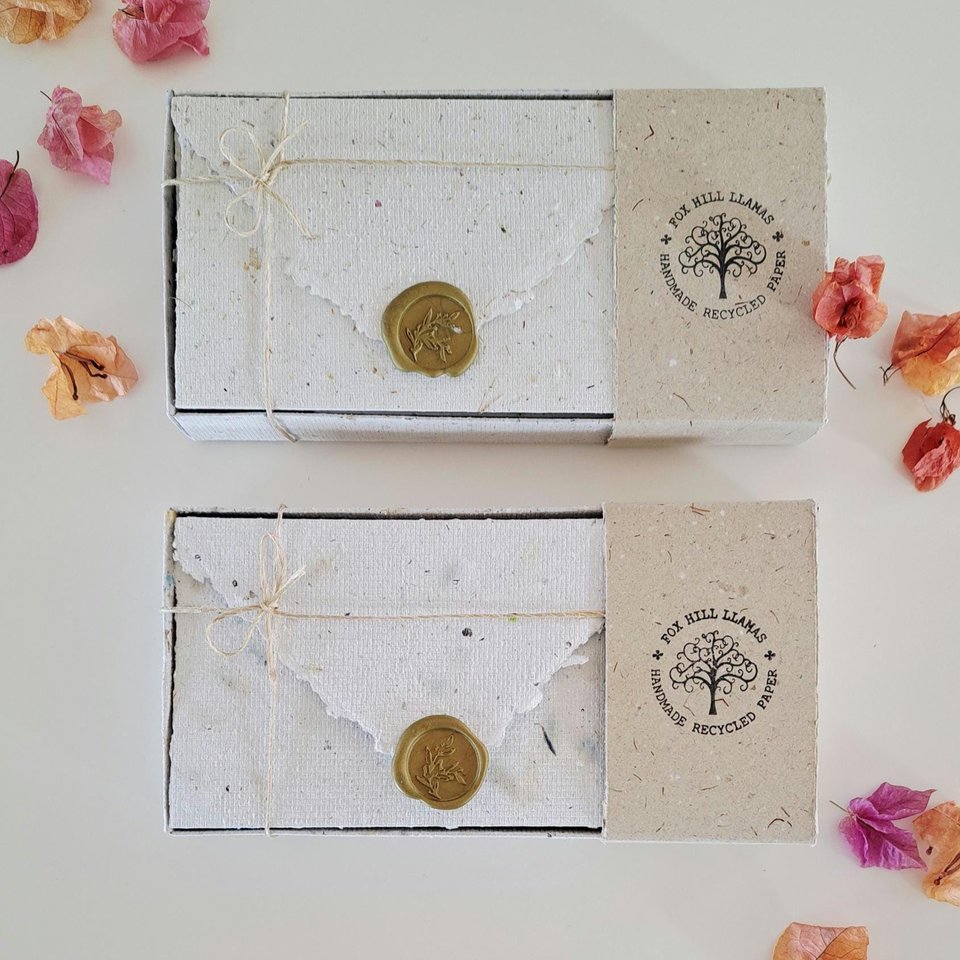 Gift Box of 6 Old fashioned Lettergrams - Handmade Recycled Writing Paper Folding Letters - neutral tones with wax seal.