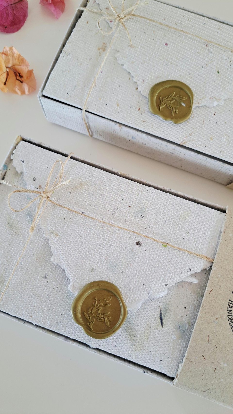 Gift Box of 6 Old fashioned Lettergrams - Handmade Recycled Writing Paper Folding Letters - neutral tones with wax seal.