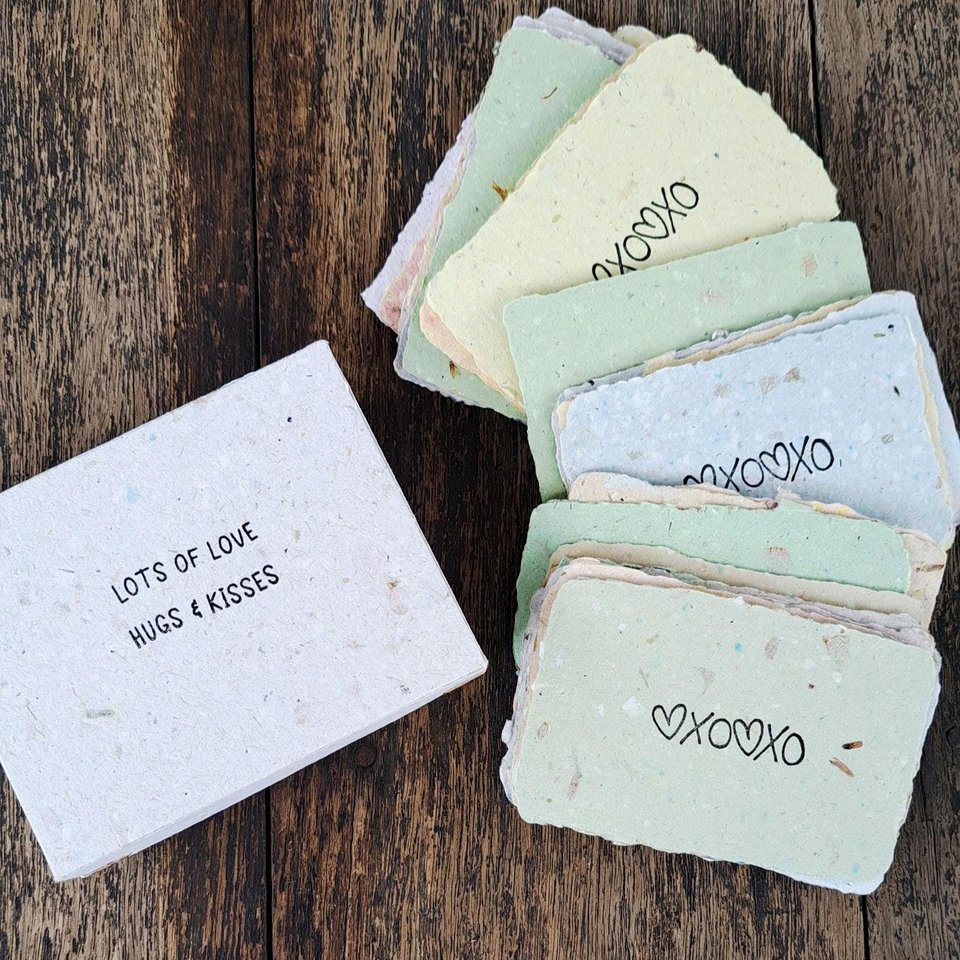 Little box of love, hugs and kisses. 30 Handmade Recycled Paper love notes. XO