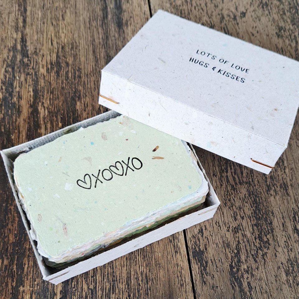Little box of love, hugs and kisses. 30 Handmade Recycled Paper love notes. XO
