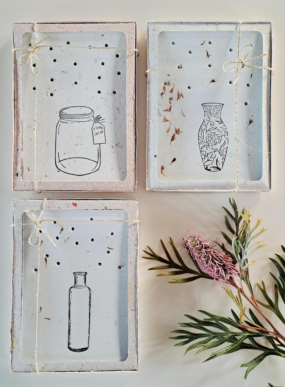 10 gift boxed flower collection / picking cards made from handmade recycled paper.