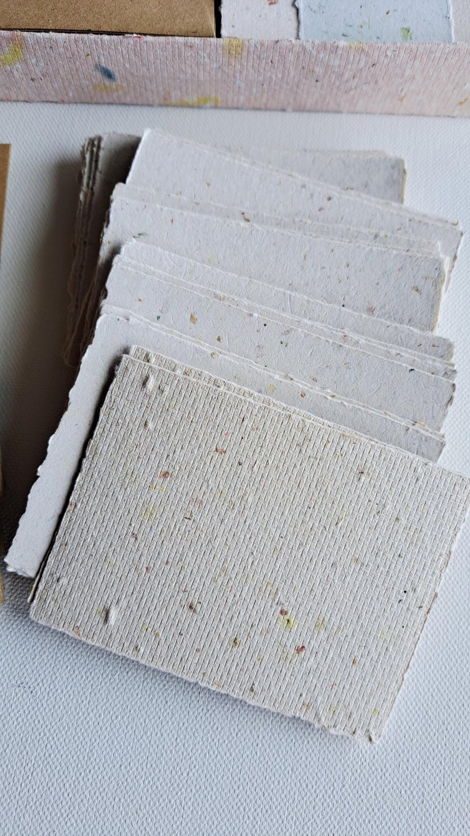 30 Handmade recycled papers with commercially recycled brown envelopes. 4x3 Inch Stationery Set in Gift Box