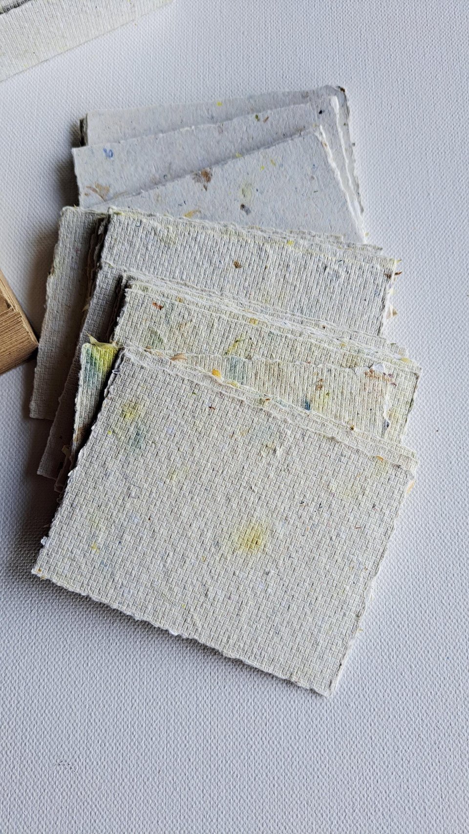 30 Handmade recycled papers with commercially recycled brown envelopes. 4x3 Inch Stationery Set in Gift Box