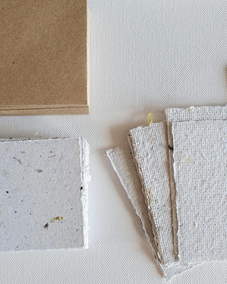 30 Handmade recycled papers with commercially recycled brown envelopes. 4x3 Inch Stationery Set in Gift Box