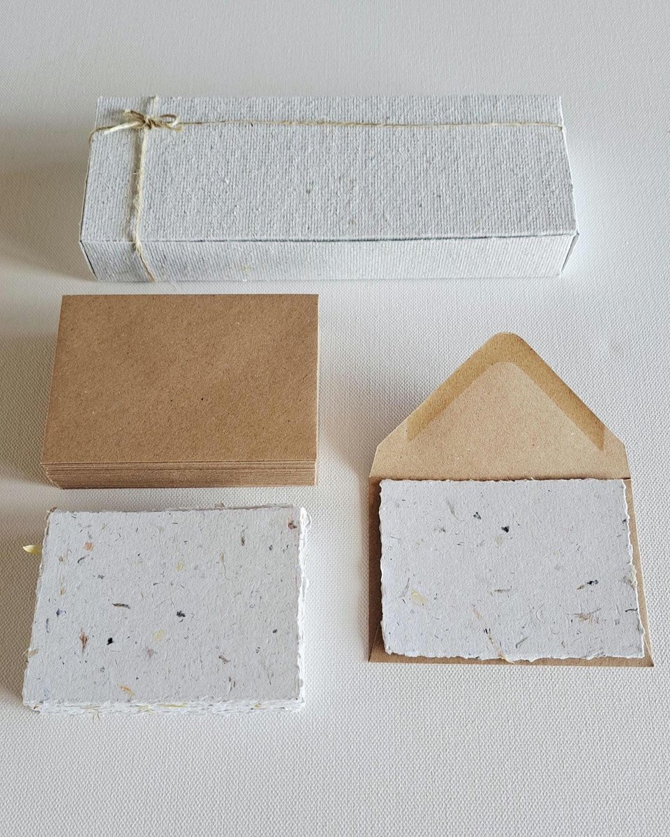 30 Handmade recycled papers with commercially recycled brown envelopes. 4x3 Inch Stationery Set in Gift Box