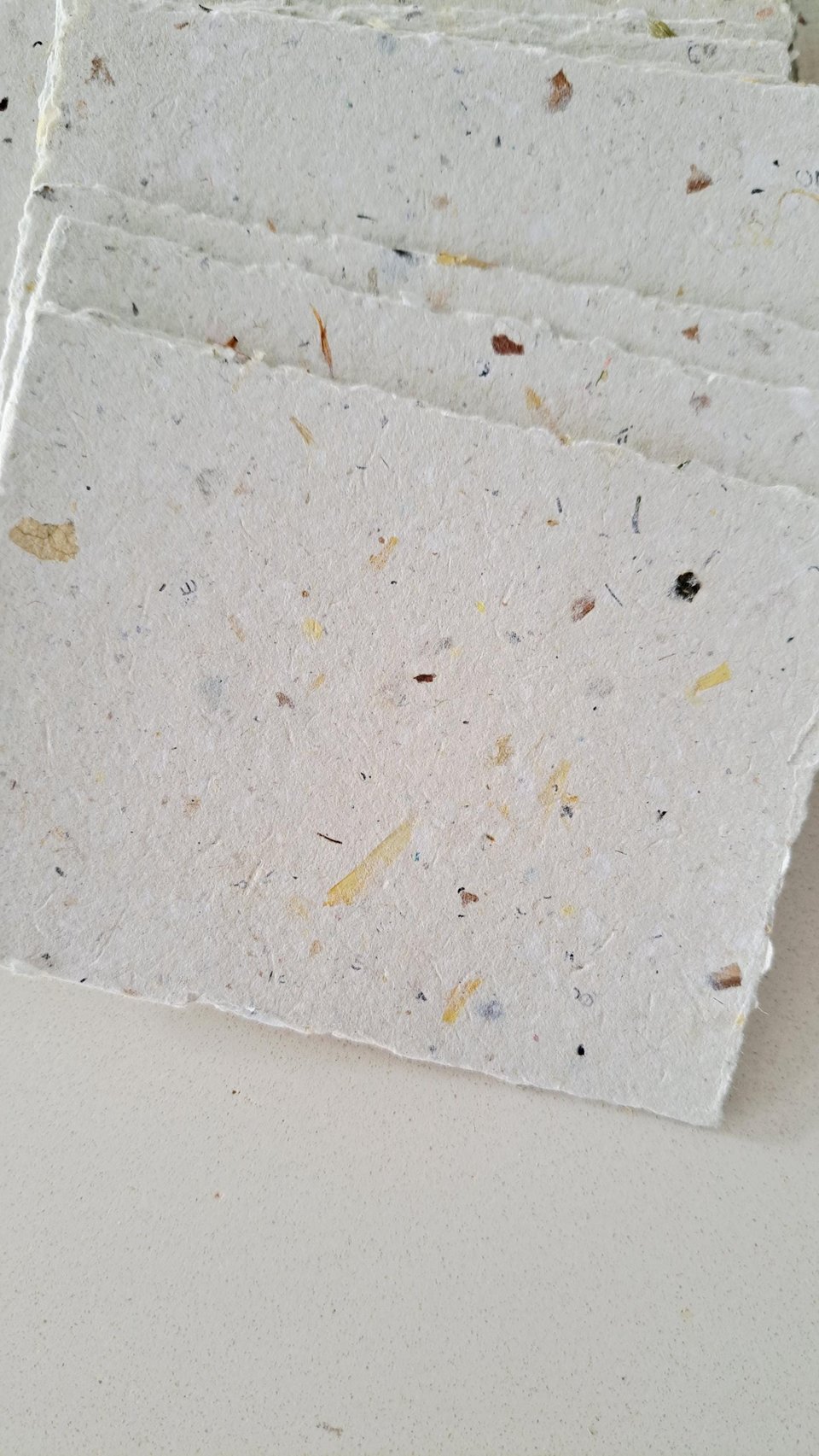 50 Pieces of thick handmade recycled card 4x3 Inch in Gift Box. Cream in colour, deckle and rough torn edges