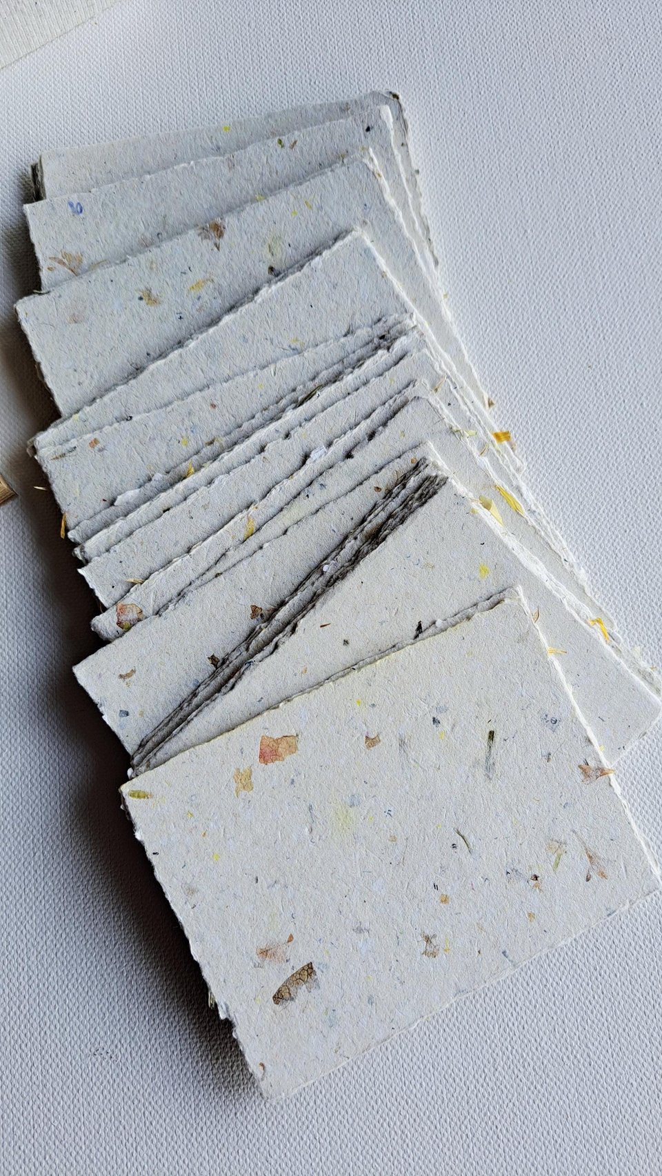 30 Handmade recycled papers with commercially recycled brown envelopes. 4x3 Inch Stationery Set in Gift Box