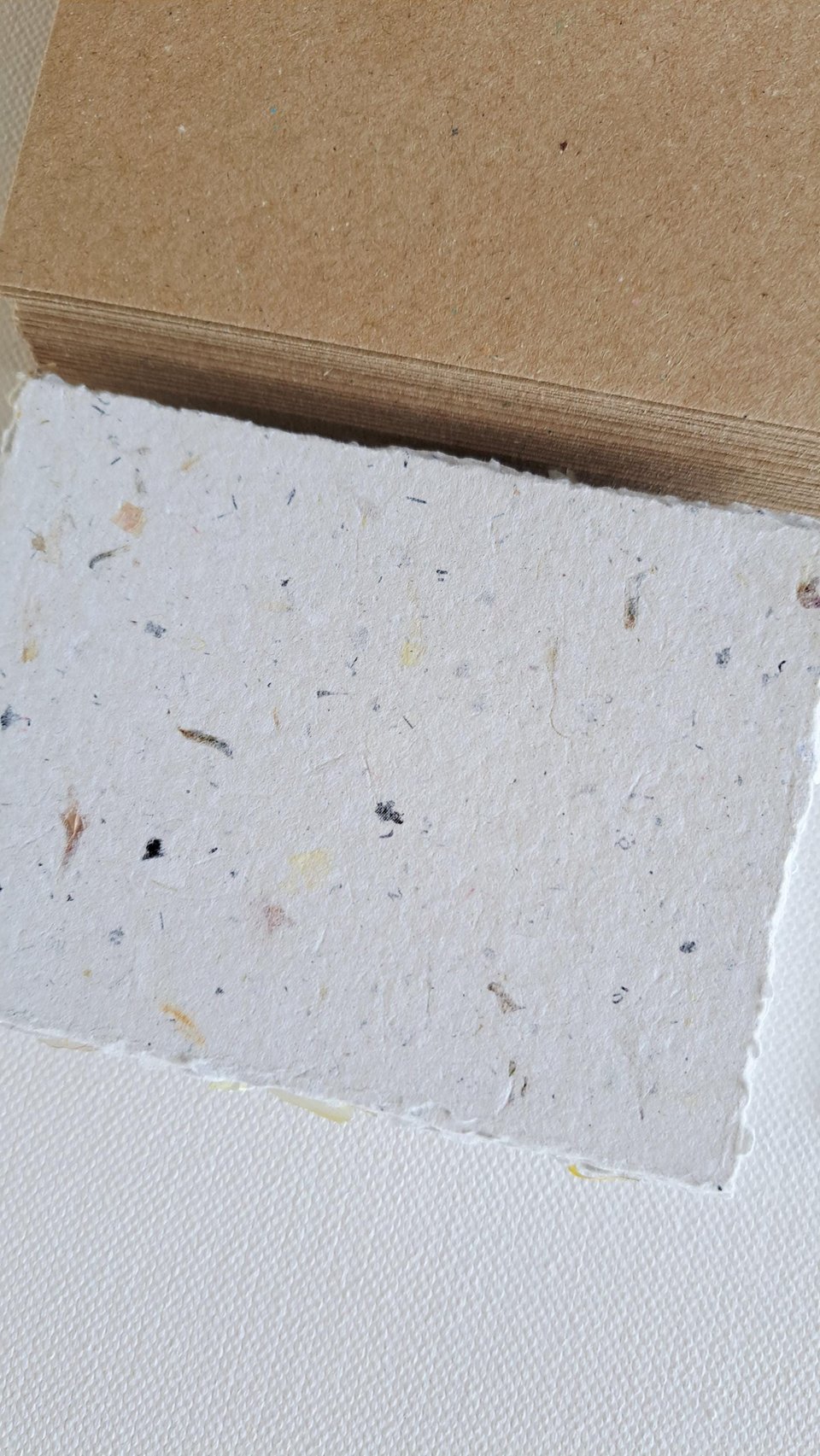 30 Handmade recycled papers with commercially recycled brown envelopes. 4x3 Inch Stationery Set in Gift Box