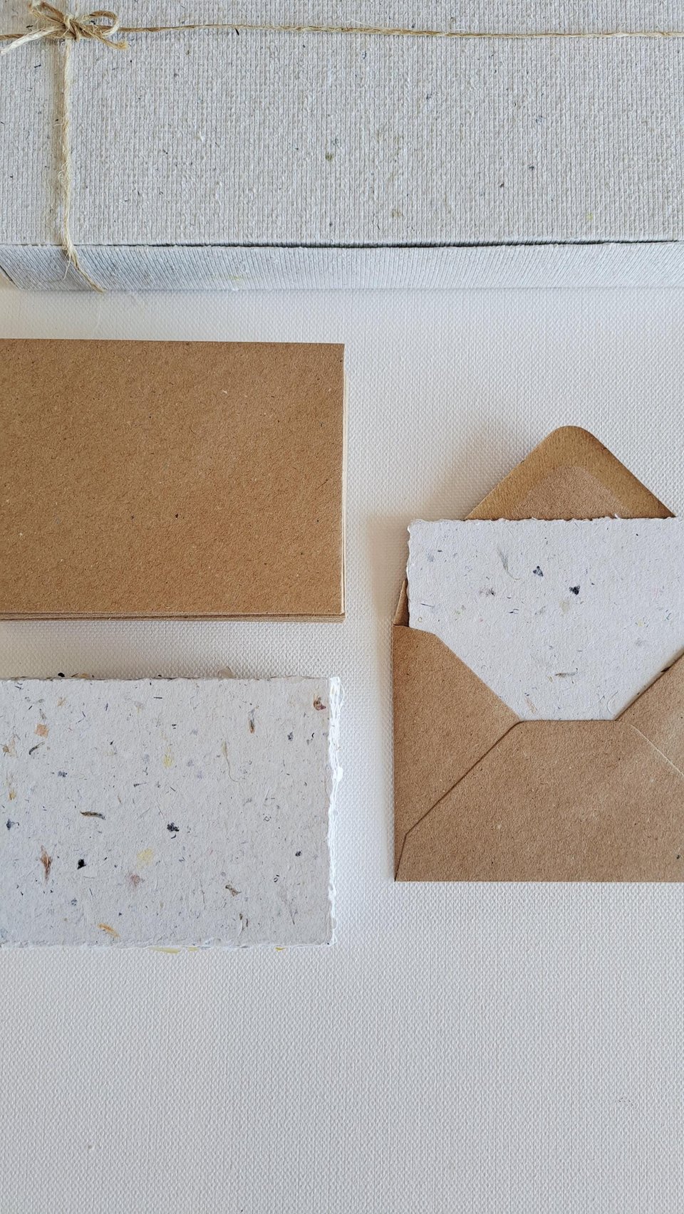 30 Handmade recycled papers with commercially recycled brown envelopes. 4x3 Inch Stationery Set in Gift Box