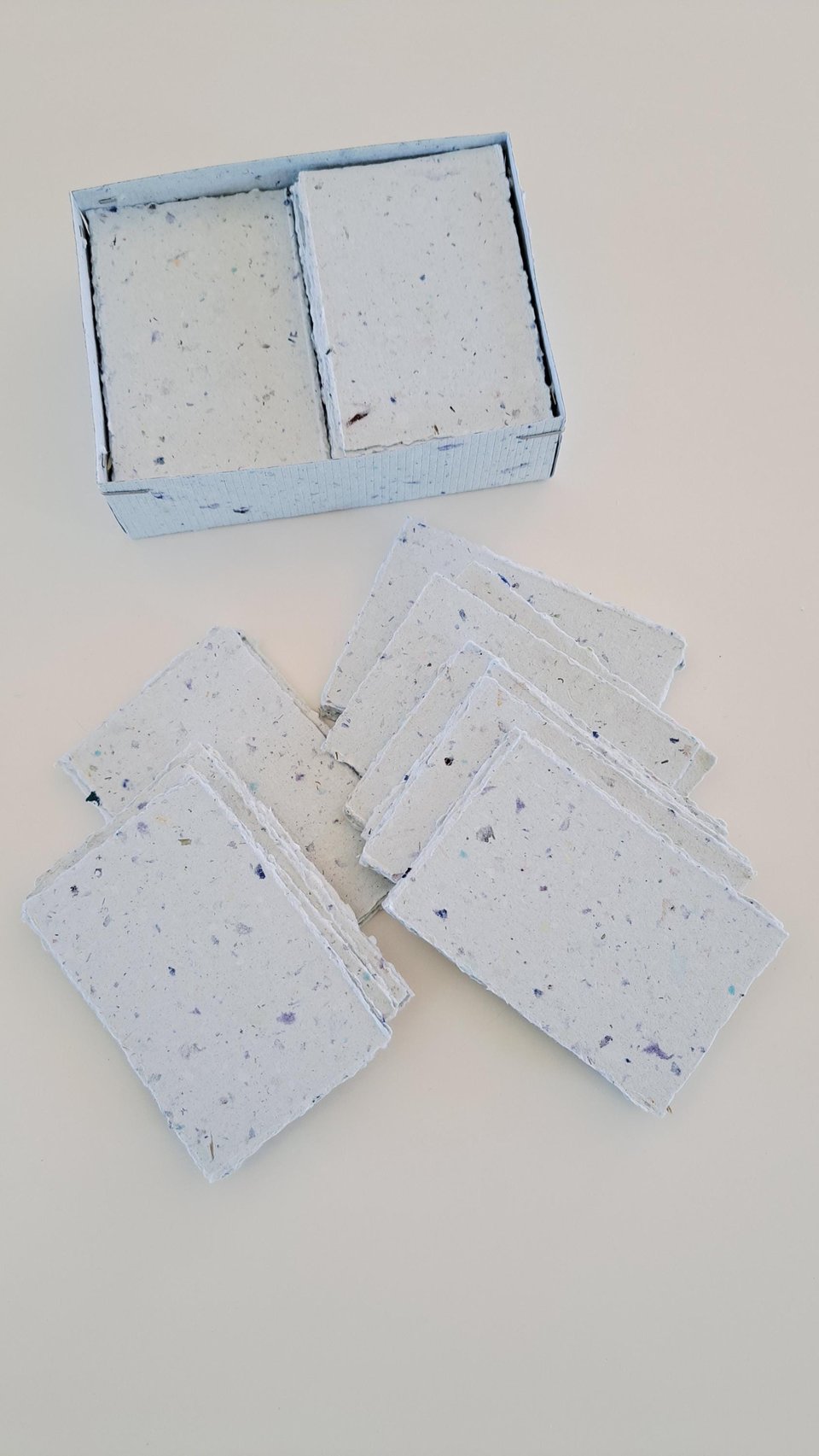 Handmade recycled card 4x3 or 2x3 Inch. Pale blue in colour, deckle and rough torn edges