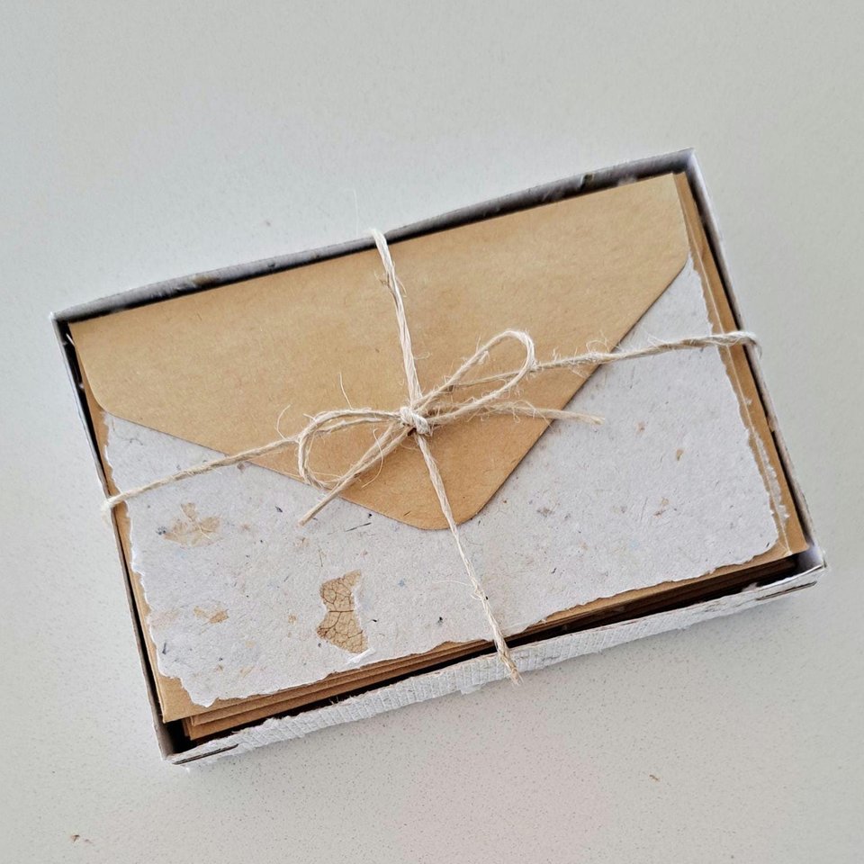 Handmade recycled small note papers with brown envelopes