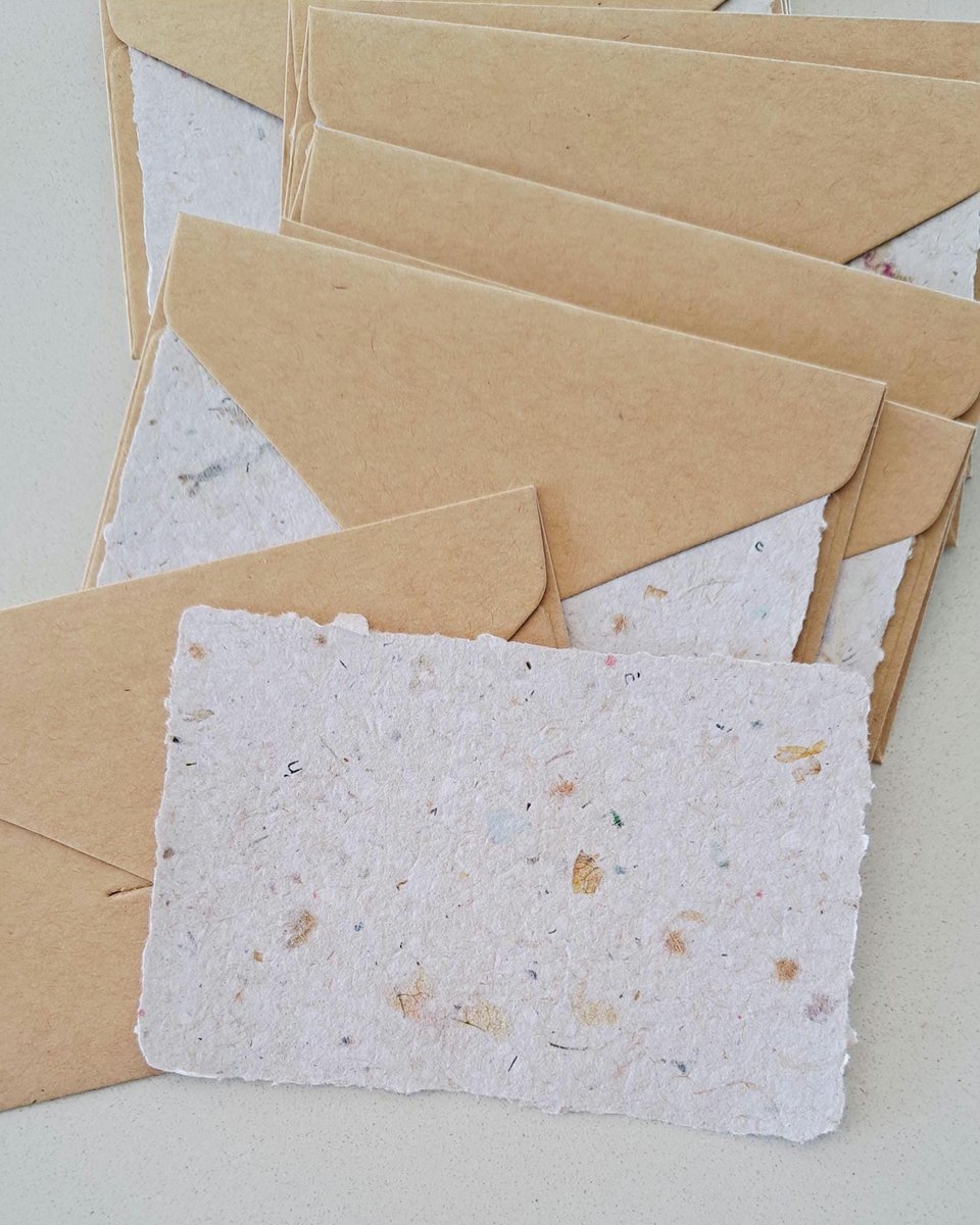 Handmade recycled small note papers with brown envelopes