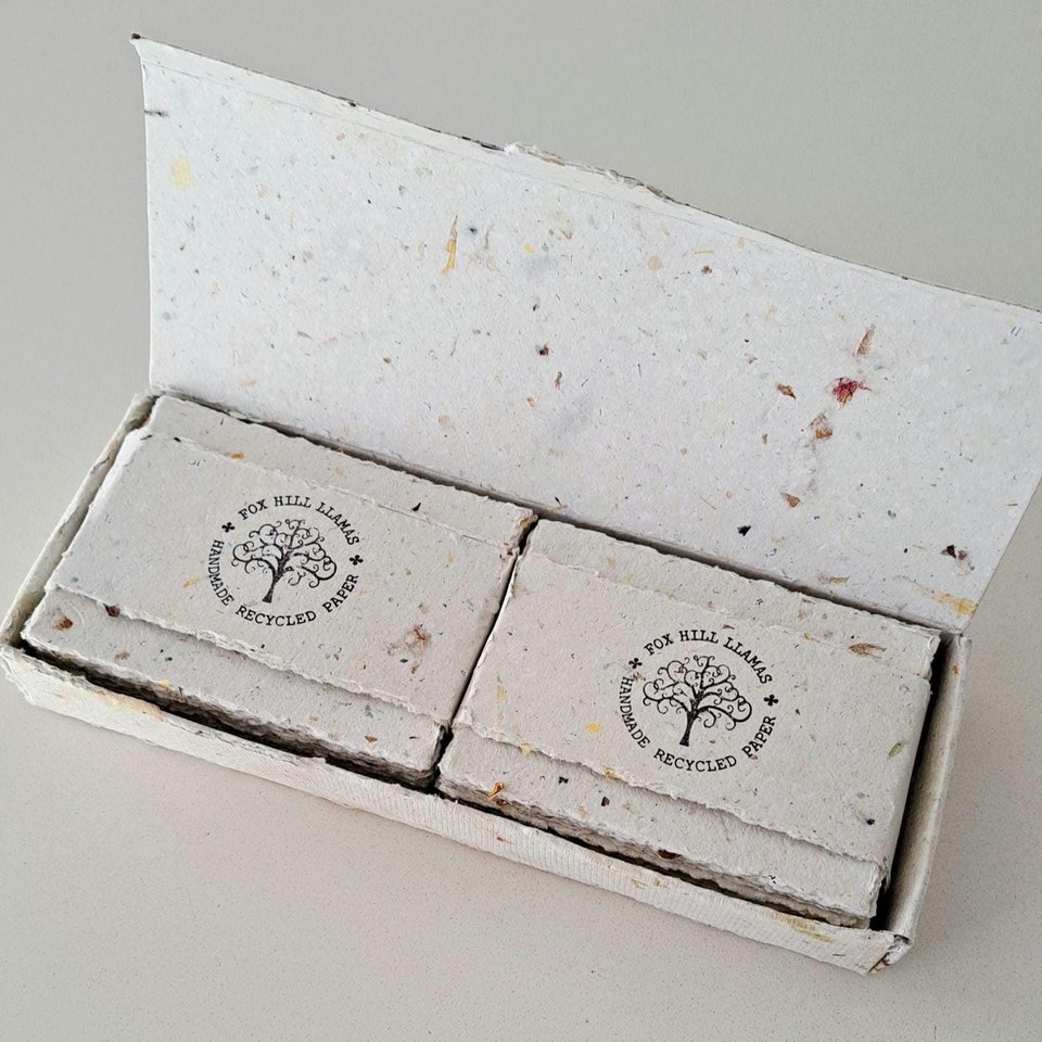 50 Pieces of thick handmade recycled card 4x3 Inch in Gift Box. Cream in colour, deckle and rough torn edges