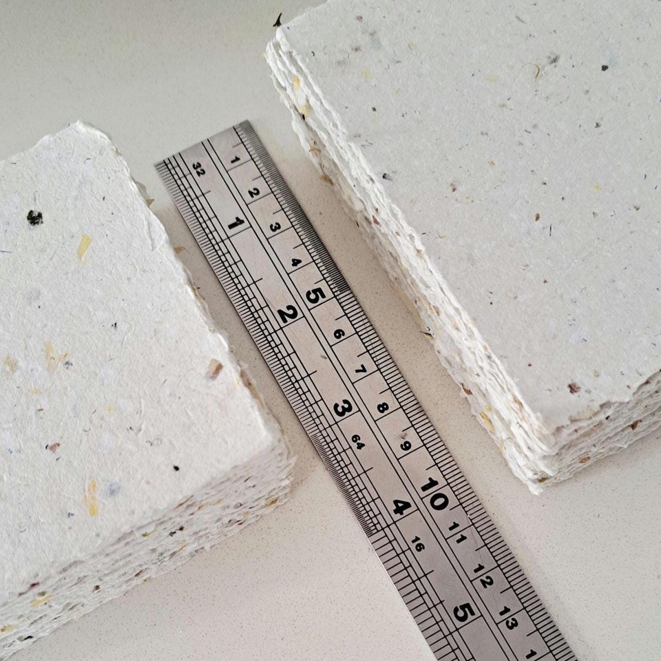 50 Pieces of thick handmade recycled card 4x3 Inch in Gift Box. Cream in colour, deckle and rough torn edges
