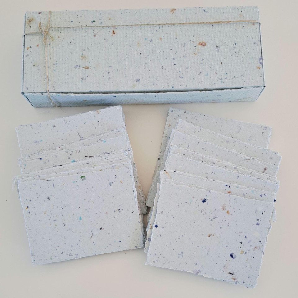 Handmade recycled card 4x3 or 2x3 Inch. Pale blue in colour, deckle and rough torn edges