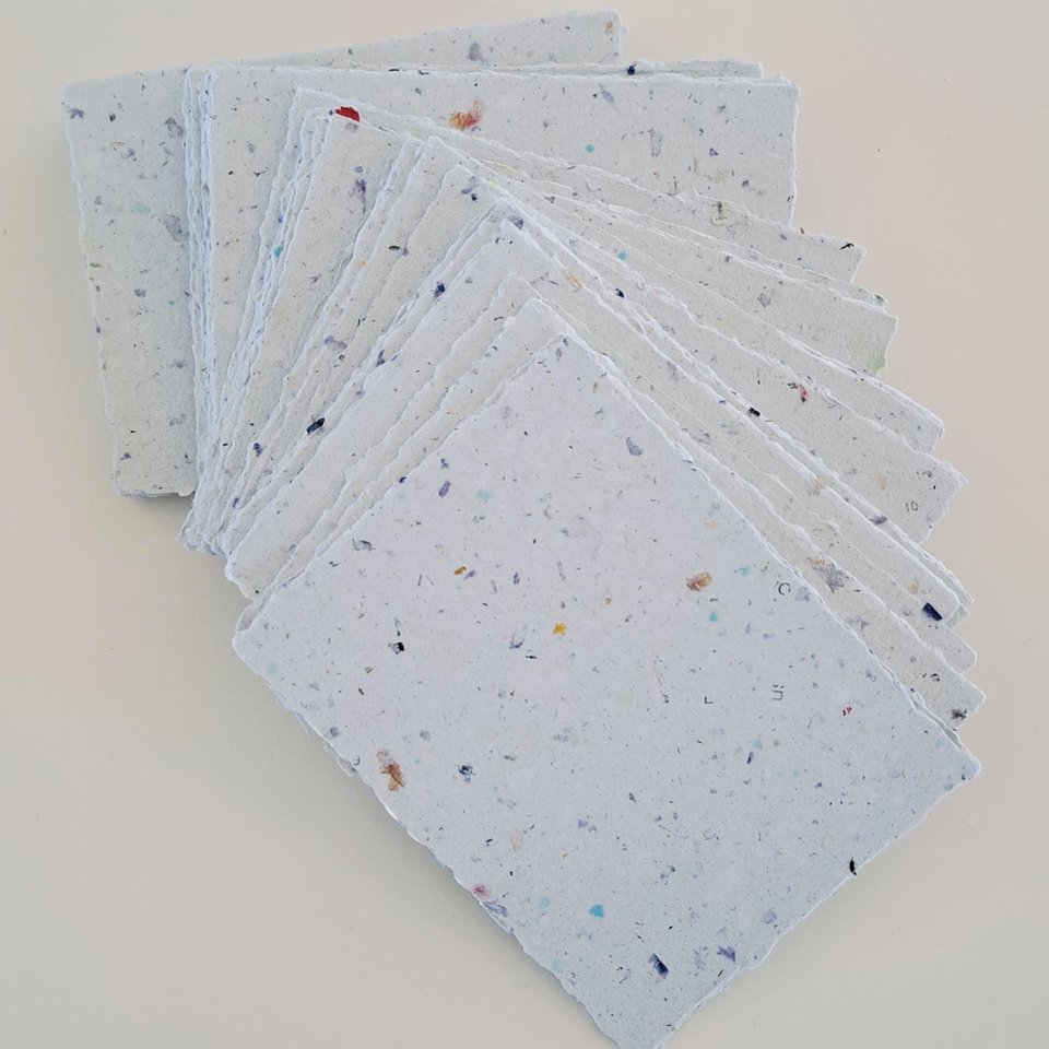 Handmade recycled card 4x3 or 2x3 Inch. Pale blue in colour, deckle and rough torn edges