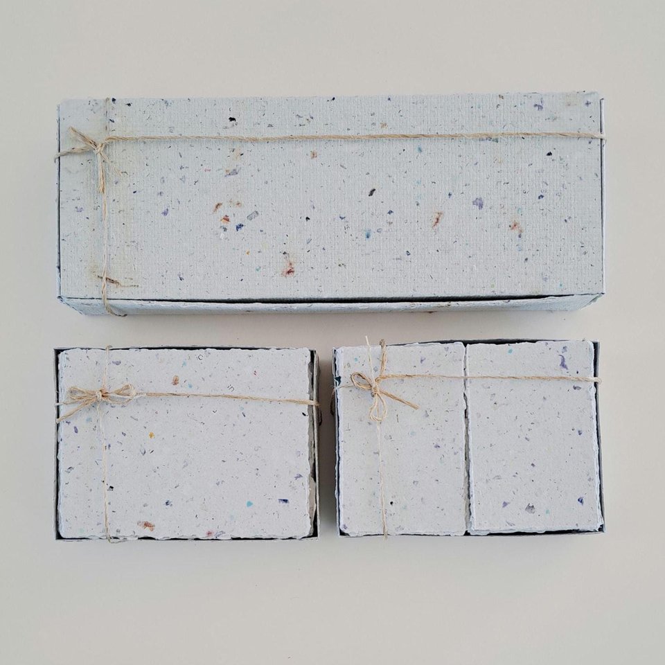 Handmade recycled card 4x3 or 2x3 Inch. Pale blue in colour, deckle and rough torn edges