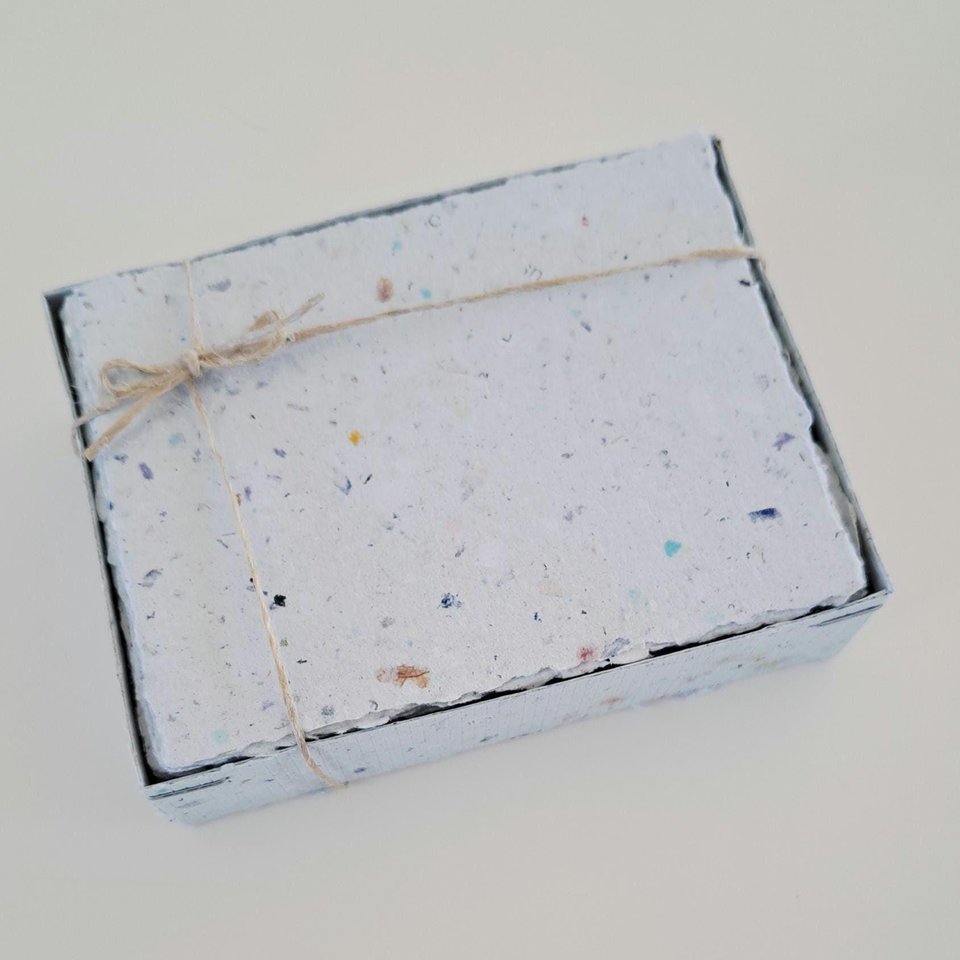 Handmade recycled card 4x3 or 2x3 Inch. Pale blue in colour, deckle and rough torn edges