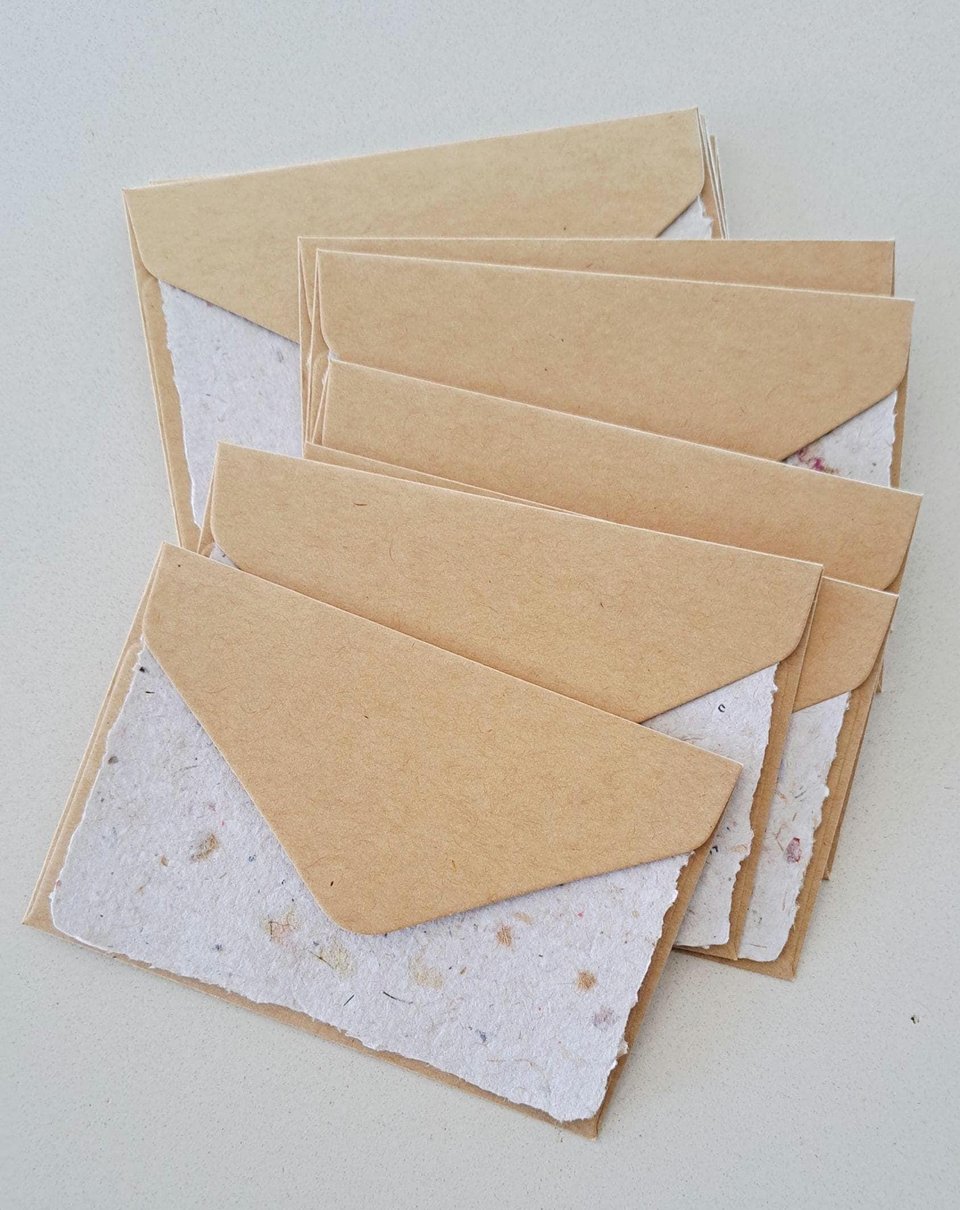 Handmade recycled small note papers with brown envelopes