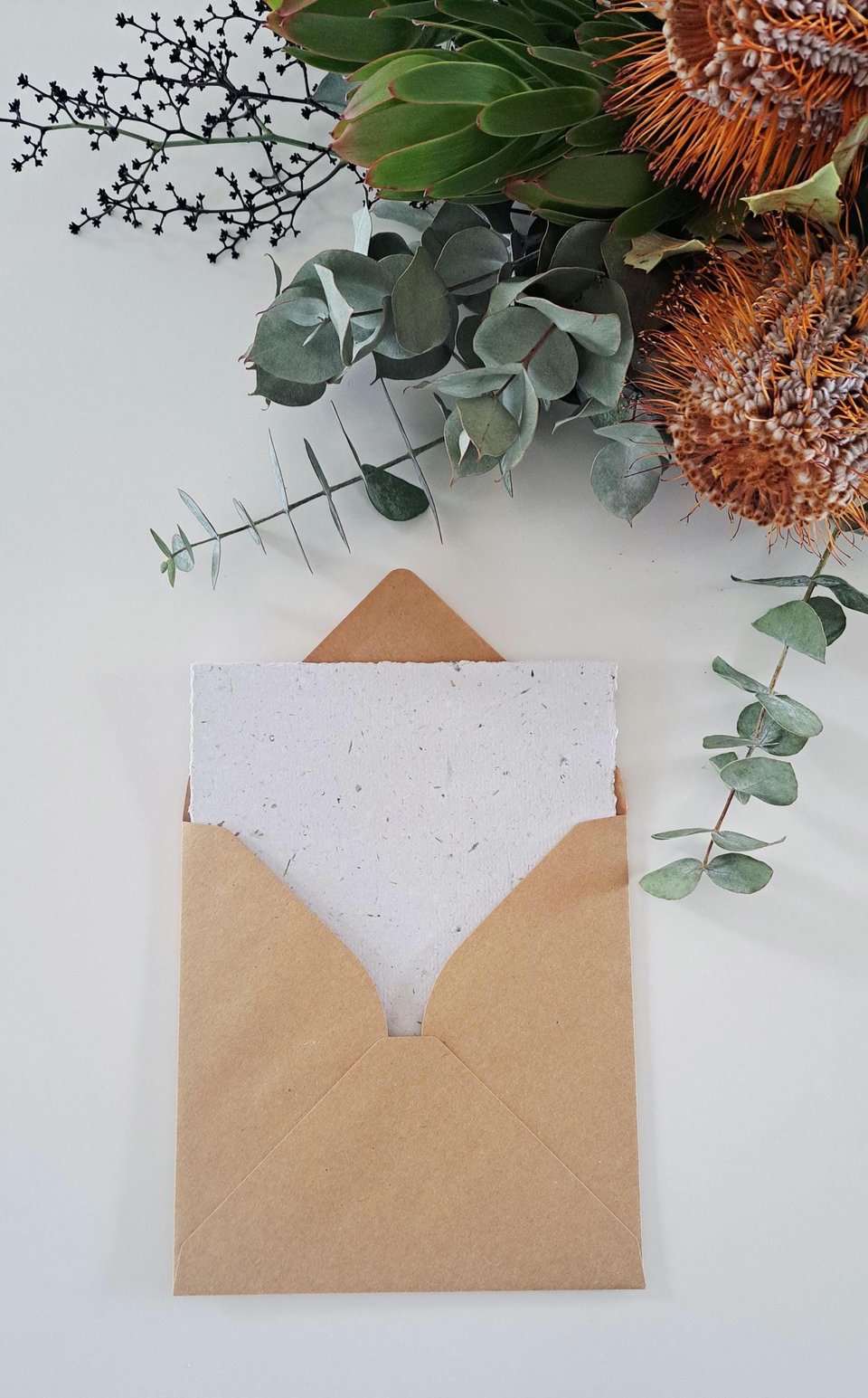 5 Sheets of 6x6 inch Handmade Recycled Paper with grass / lawn with square brown envelopes