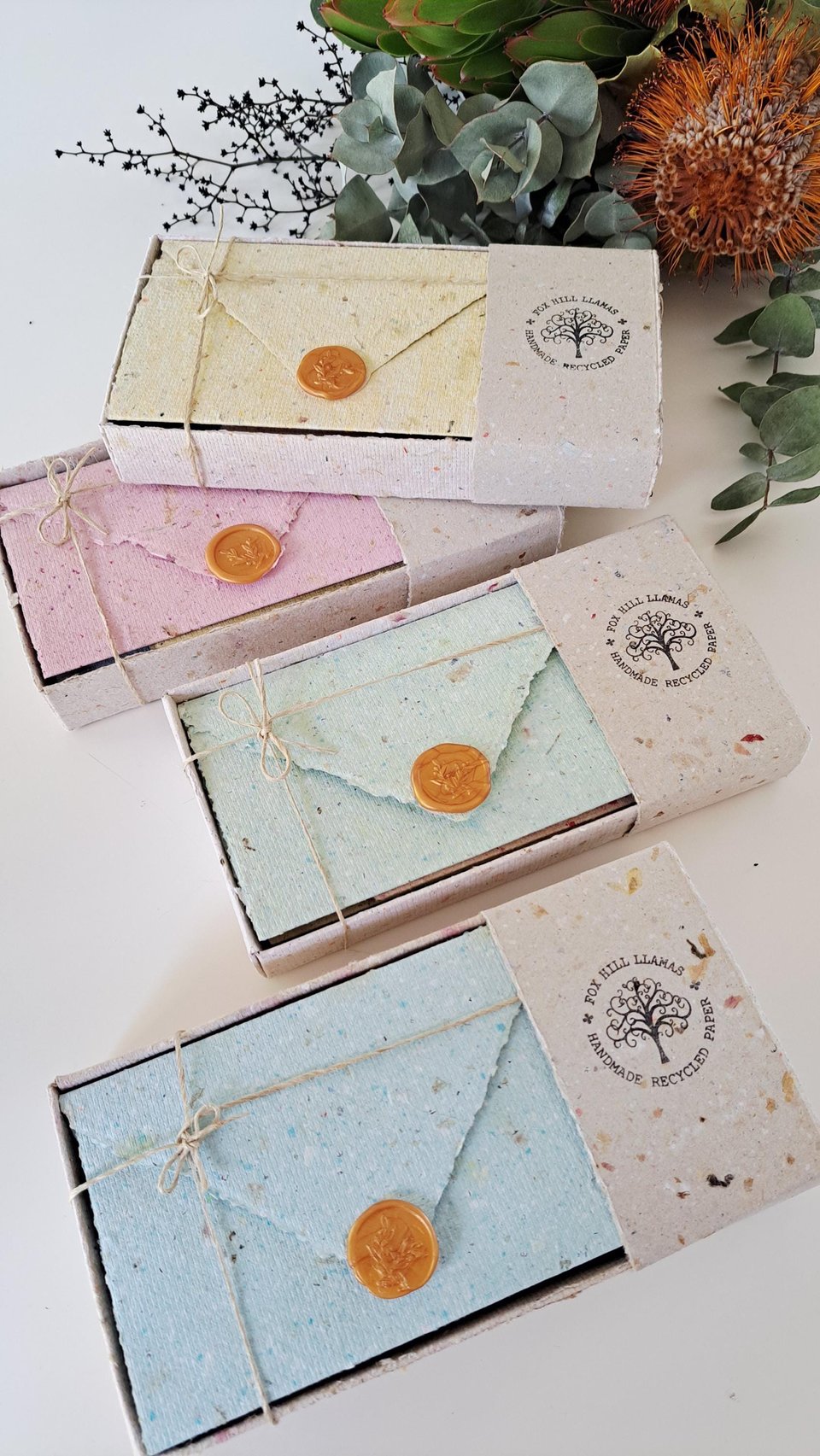6 Old fashioned Lettergrams - Handmade Recycled Writing Paper - mixed colour folding letter sheets with seal. Gift boxed