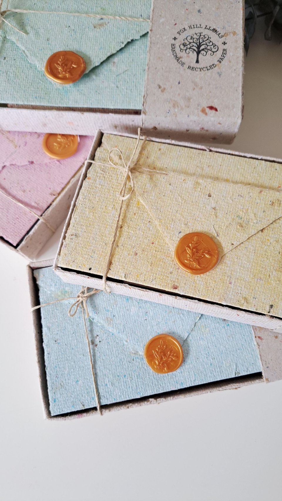 6 Old fashioned Lettergrams - Handmade Recycled Writing Paper - mixed colour folding letter sheets with seal. Gift boxed