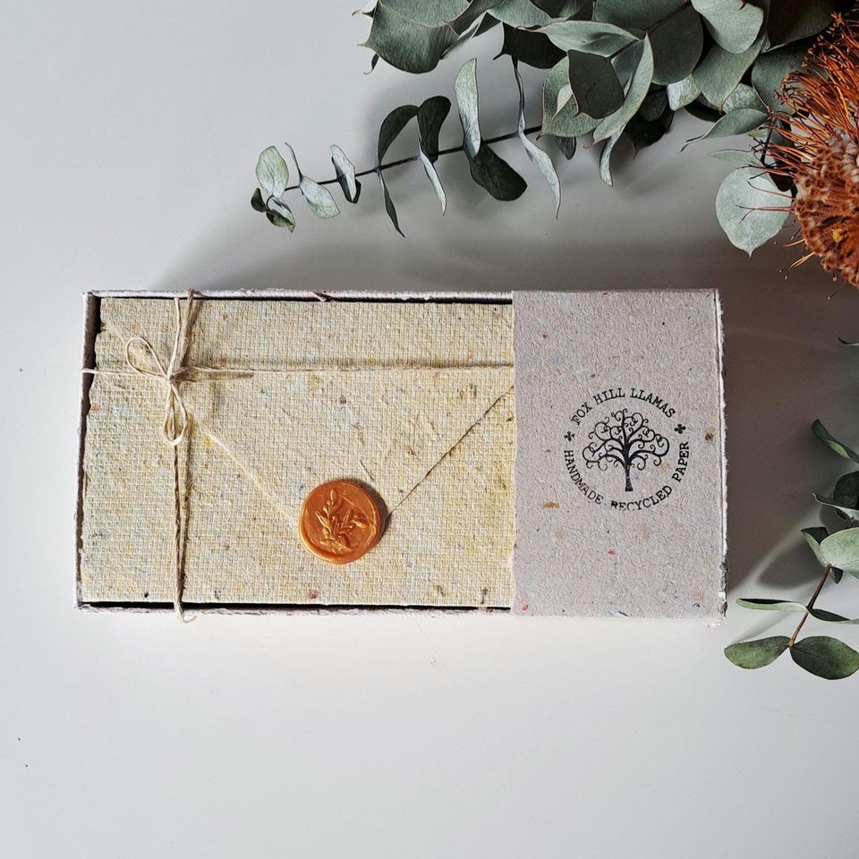 6 Old fashioned Lettergrams - Handmade Recycled Writing Paper - mixed colour folding letter sheets with seal. Gift boxed