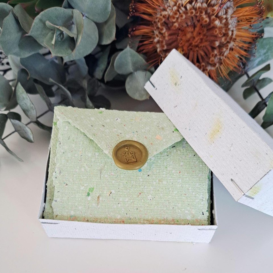 MINI Handmade Recycled Paper sheets and envelopes - colourful